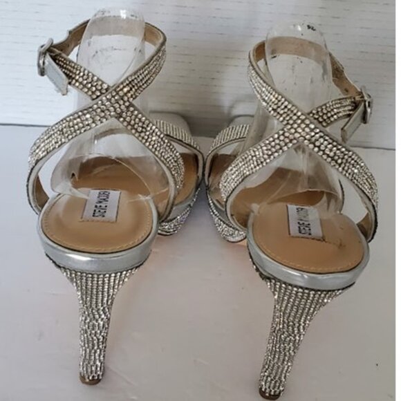 Steve Madden Damar Silver Rhinestone Platform Stiletto Heels Ankle Strap Sz 10 - Picture 8 of 12